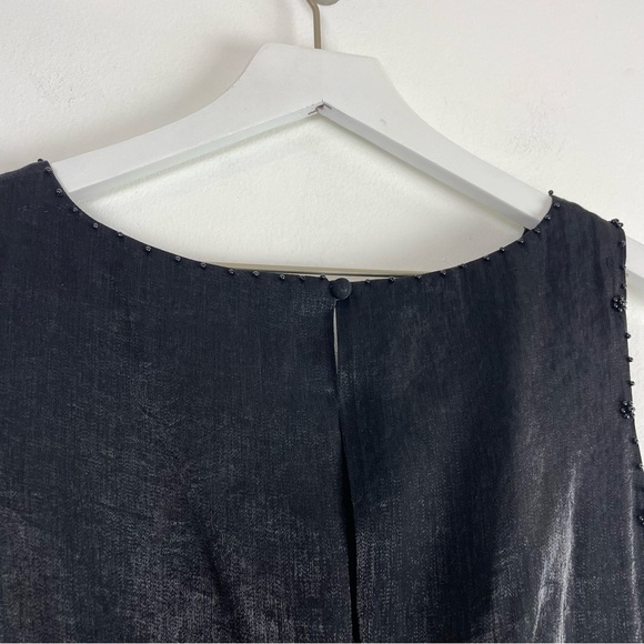 NWT Adrianna Papell Black Cocktail Dress Tiered Ruffle Sleeveless Beaded Neck - Picture 6 of 12